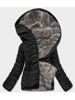 Krátka čierno-šedá obojstranná dámska zimná bunda (2M-21507)