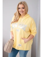 Dámská mikina Plus Size z viskózy s kapucí a klokaní kapsou žlutá Dámská mikina Plus Size z viskózy s kapucí a klokaní kapsou žlutá