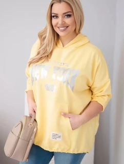 Dámska mikina Plus Size s kapucňou a klokaním vreckom žltá