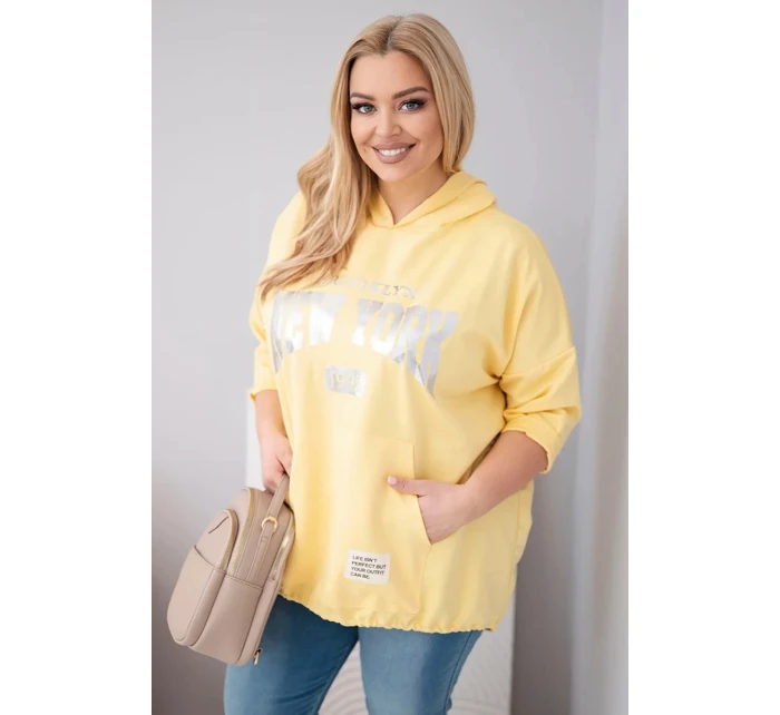 Dámská mikina Plus Size z viskózy s kapucí a klokaní kapsou žlutá Dámská mikina Plus Size z viskózy s kapucí a klokaní kapsou žlutá