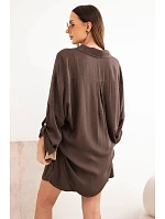 Dámske viskózové tričko s gombíkmi a voľnými šortkami hnedej farby