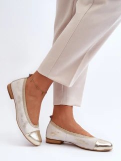 Zazoo 2890 Skórzane Baleriny Złote Przecierane