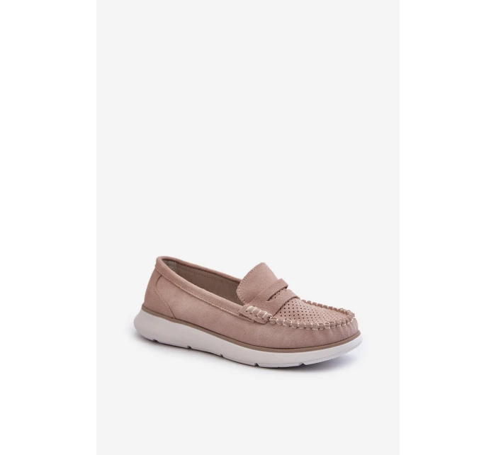 Sametové mokasíny na platformě model 21655642 Beige - SERGIO LEONE