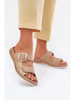 Dámské Pantofle S Přezkou A Zipem Béžové model 21702174 - Inblu