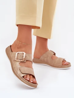 Klapki Damskie Z Klamrą I Rzepem INBLU MK000013 Beżowe