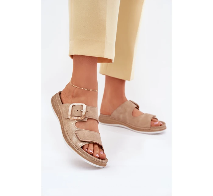 Dámské Pantofle S Přezkou A Zipem Béžové model 21702174 - Inblu