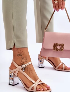lakované sandály na ozdobném podpatku D&A Béžove