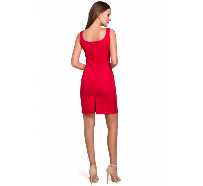 Dámské mini šaty se čtvercovým výstřihem K022 - červené - Makover