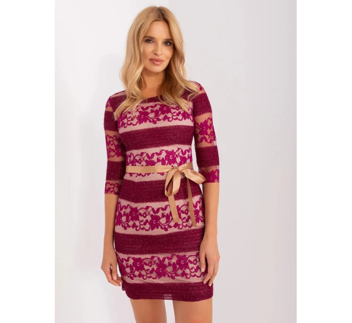 Dámske šaty LK SK 507231.71P Vínová s béžovou - Lakerta