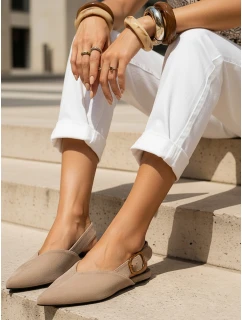 Dámske semišové baleríny s otvoreným podpätkom v béžovej farbe FashionStreet ZY1338