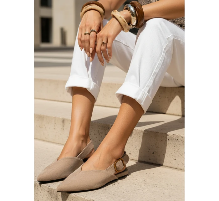 Dámske semišové baleríny s otvoreným podpätkom v béžovej farbe FashionStreet ZY1338