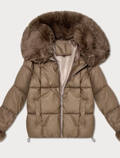 Dámska béžová páperová bunda S'West s kožušinovým golierom (B8257-12)