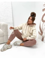 Hrubá dvojfarebná dámska tepláková súprava cappuccino (VE102)