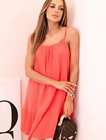 Dámske mušelínové šaty s ramienkami a volánom malinová