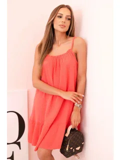 Dámské mušelínové šaty s ramínky a volánem malina