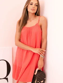 Dámske mušelínové šaty s ramienkami a volánom malinová