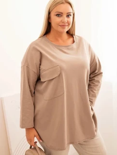 Dámská blůza Plus Size s model 21259094 s kapsou a ohrnovacími rukávy fango - K-Fashion