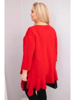 Dámská blůza Plus Size s bavlnou, volánem a ohrnovacími rukávy červená