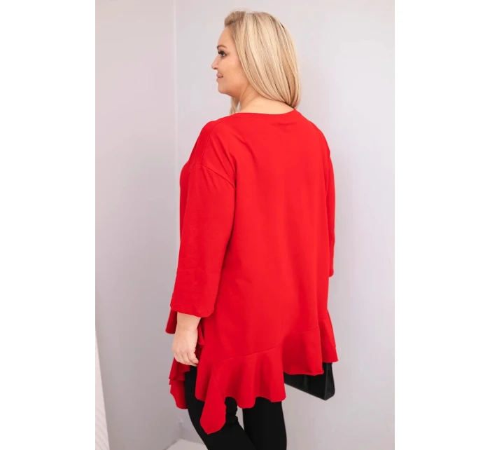 Dámská blůza Plus Size s bavlnou, volánem a ohrnovacími rukávy červená