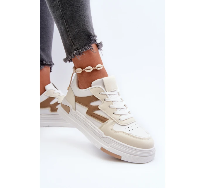 Sneakersy Damskie Na Platformie Z Eko Skóry Beżowe Lynnette Sneakersy Damskie Na Platformie Z Eko Skóry Beżowe Lynnette