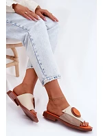 Kožené dámské geometrické pantofle Maciejka K7479-18 Béžovo-oranžové