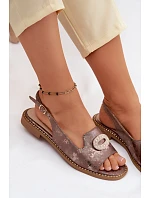 Dámské sandály Ploché s Ozdobou model 22133662 Hnědé - S.Barski