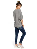 B048 Blúzka nadmernej veľkosti so zavinovacími detailmi - púdrová