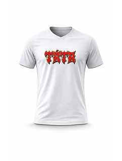 Pánské bavlněné tričko s potiskem - TÁTA (ROCK) - bílé