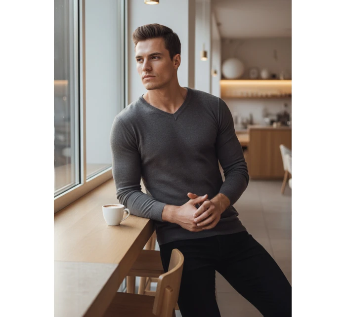 Pánsky tmavosivý sveter s golierom FashionStreet WX2219