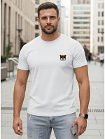 Pánske bavlnené tričko s potlačou buldoga biele FashionStreet NX0125R