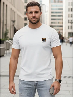 Pánske bavlnené tričko s potlačou buldoga biele FashionStreet NX0125R