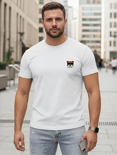 Pánske bavlnené tričko s potlačou buldoga biele FashionStreet NX0125R