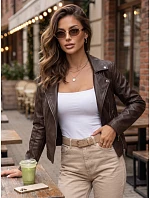 Dámska hnedá kožená bunda v štýle Ramones od FashionStreet TY5722 Dámska hnedá kožená bunda v štýle Ramones od FashionStreet TY5722