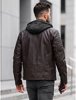 Pánska kožená zateplená bunda s kapucňou, hnedá, FashionStreet TX5142 Pánska kožená zateplená bunda s kapucňou, hnedá, FashionStreet TX5142