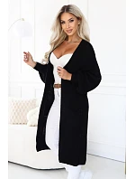 Dlouhý dámský pletený kardigan s kapsami a rukávy – černý model 22323055 - numoco basic