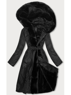 Zateplená čierna bunda ramoneska s kapucňou (11Z8059)