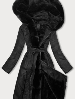 Zateplená čierna bunda ramoneska s kapucňou (11Z8059)