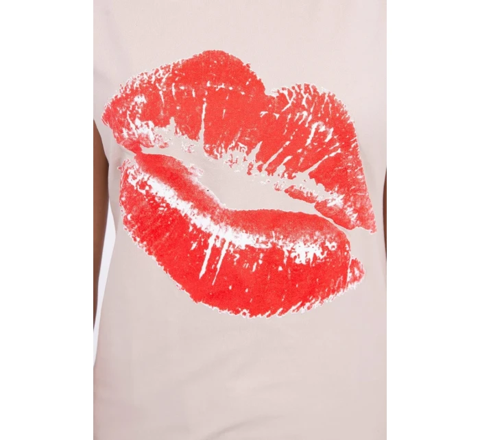 Halenka s potiskem rtů béžová Halenka s potiskem rtů béžová