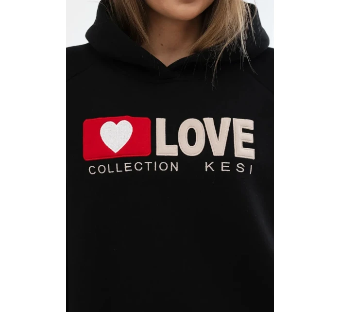 Zateplená bavlnená mikina s kapucňou Love black