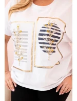 Dámske bavlnené Plus veľkosť blúzka s kamienkami biela + tmavomodrá