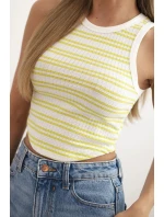 Dámska bavlnená pruhovaná blúzka bez rukávov zelená
