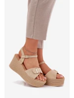 Dámské Sandály Na Klínu S Přezkou Khaki model 21696170 - Boto Dámské Sandály Na Klínu S Přezkou Khaki model 21696170 - Boto