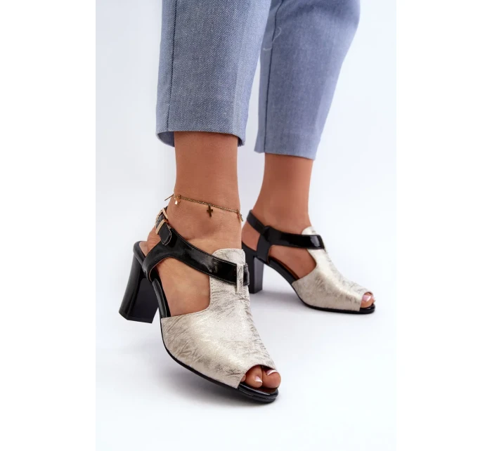 Dámske sandále na vysokom podpätku z ekokože, zlaté a čierne Queenmarie Dámske sandále na vysokom podpätku z ekokože, zlaté a čierne Queenmarie