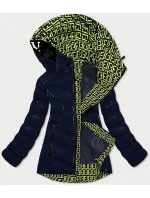 Tmavomodrá lesklá dámska bunda s ozdobnou podšívkou (xw810x) Tmavomodrá lesklá dámska bunda s ozdobnou podšívkou (xw810x)
