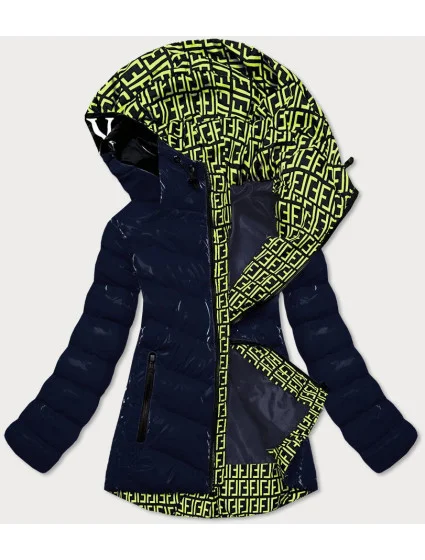 Tmavomodrá lesklá dámska bunda s ozdobnou podšívkou (xw810x) Tmavomodrá lesklá dámska bunda s ozdobnou podšívkou (xw810x)