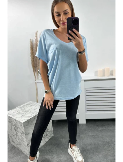 Bavlněná halenka s kapsami modrá Bavlněná halenka s kapsami modrá