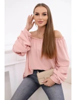 Španielska blúzka s ozdobnými rukávmi púdrovo ružová