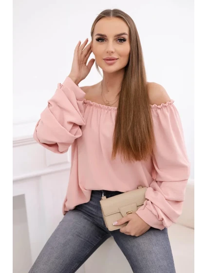 Španielska blúzka s ozdobnými rukávmi púdrovo ružová