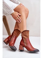 Ocieplane Botki Damskie Na Obcasie Słupku Brązowe Relabina Ocieplane Botki Damskie Na Obcasie Słupku Brązowe Relabina