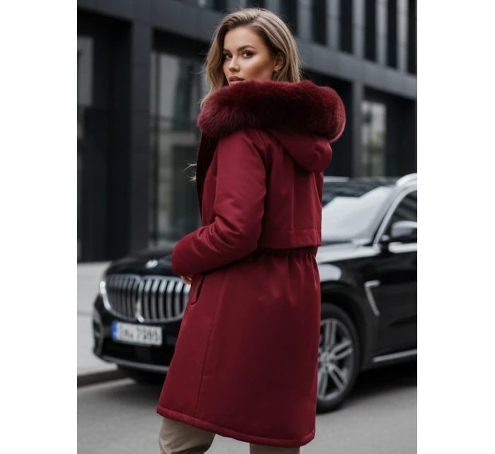 Dámská zimní bunda parka s kožešinou vínová Dstreet model 21991651 - FashionStreet